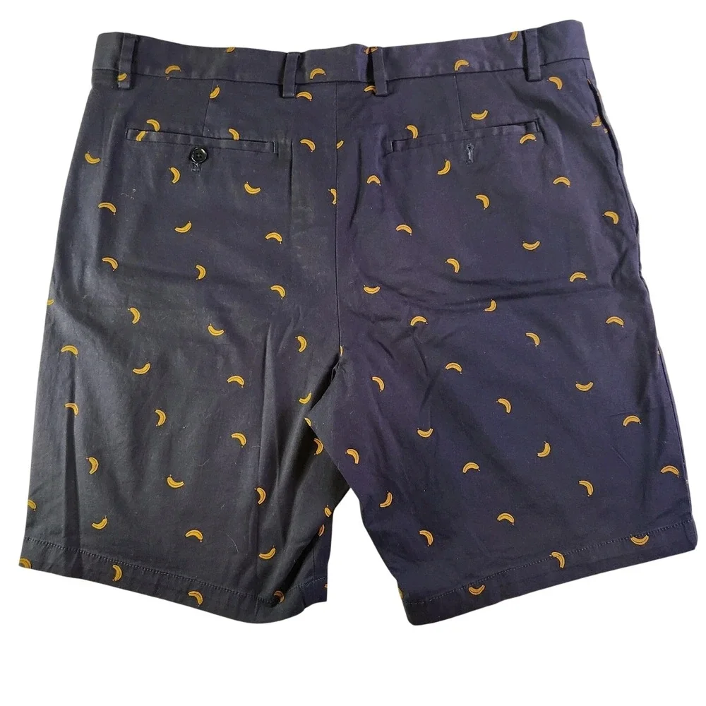 BANANA REPUBLIC Chino Shorts Mens 36 Navy‎ Yellow Banana Print Graphic 9
